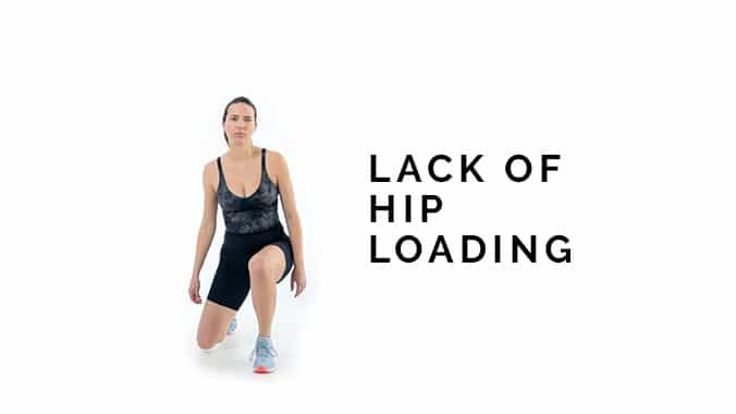 woman at the bottom of a split squat ineffectively loading her front hip