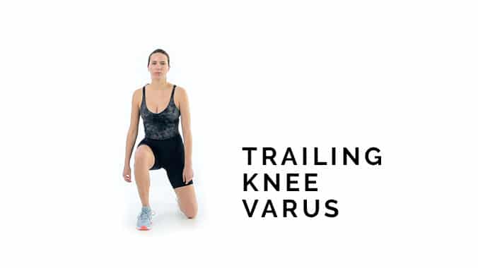 a woman in the bottom of a split squat showing the trailing knee flaring out into varus