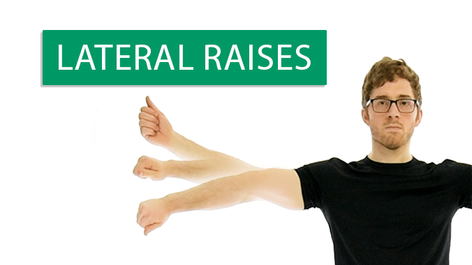 Lateral raises with three shoulder position variations - internal rotation, neutral, and external rotation
